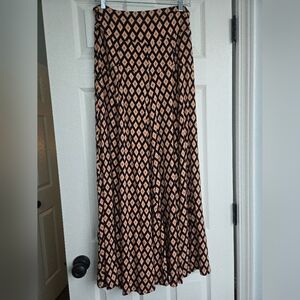 Maeve Madiana Black and Orange Geometric Maxi Skirt, Spring, Stretchy, Boho